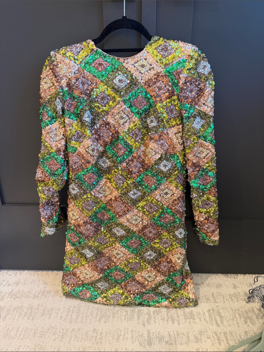 Dress the Population Green and Gold Sequin Backless Mini Dress